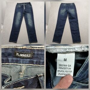 Flamingals High Rise Button Fly Straight Leg Jeans Women's Size M Blue EUC